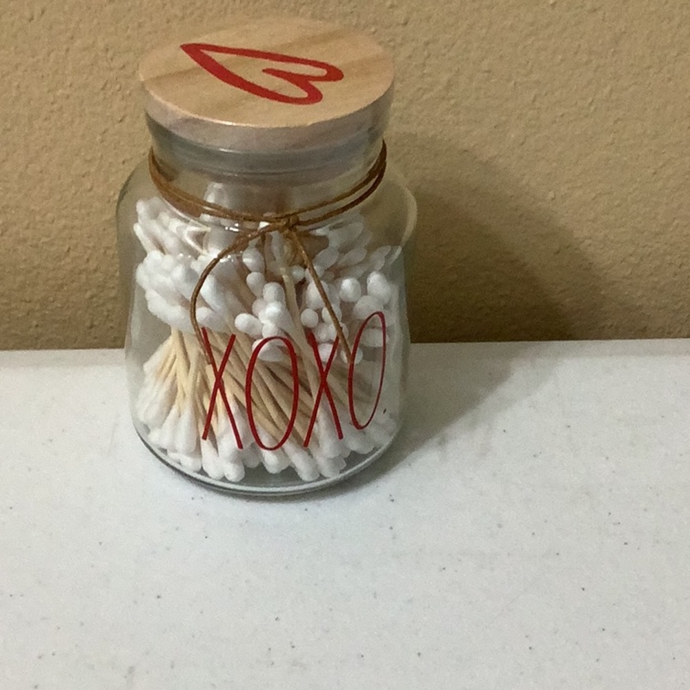 Rae Dunn XOXO cotton swab glass canister